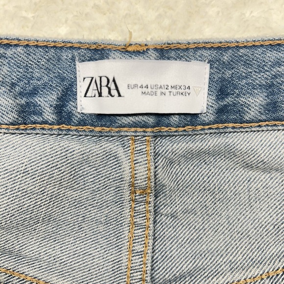 Zara Wide Leg Barrel Jeans Women's Cropped 12 Baggy Bohemian Coastle Raw Hem - Picture 5 of 14